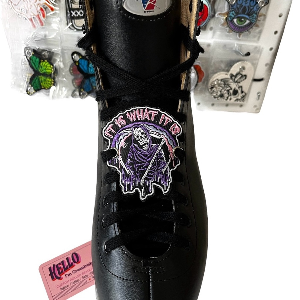 Grim Reaper shoelace patch charm for skates and boots